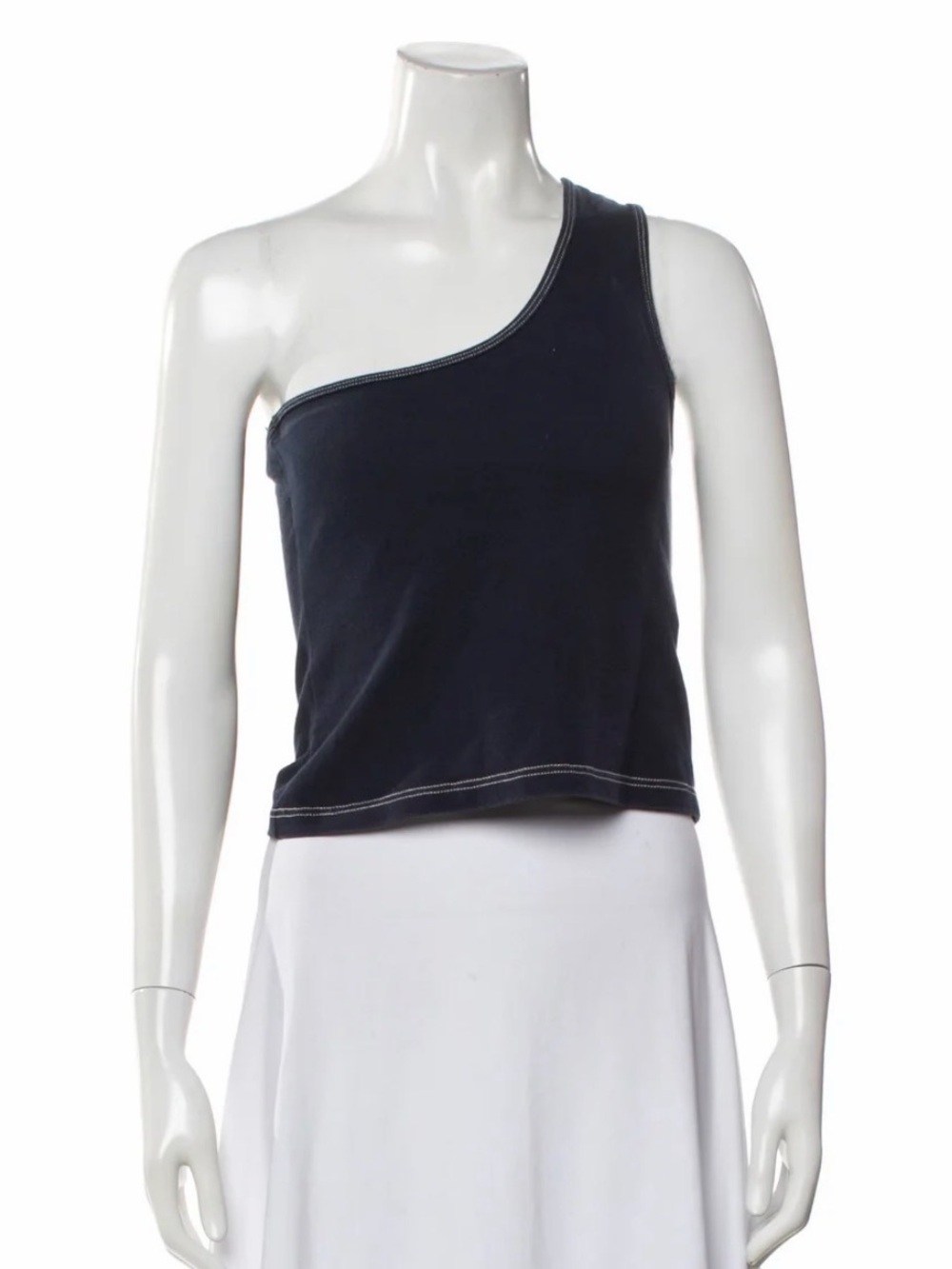 JACQUEMUS 100% Cotton One Shoulder Tank, Navy